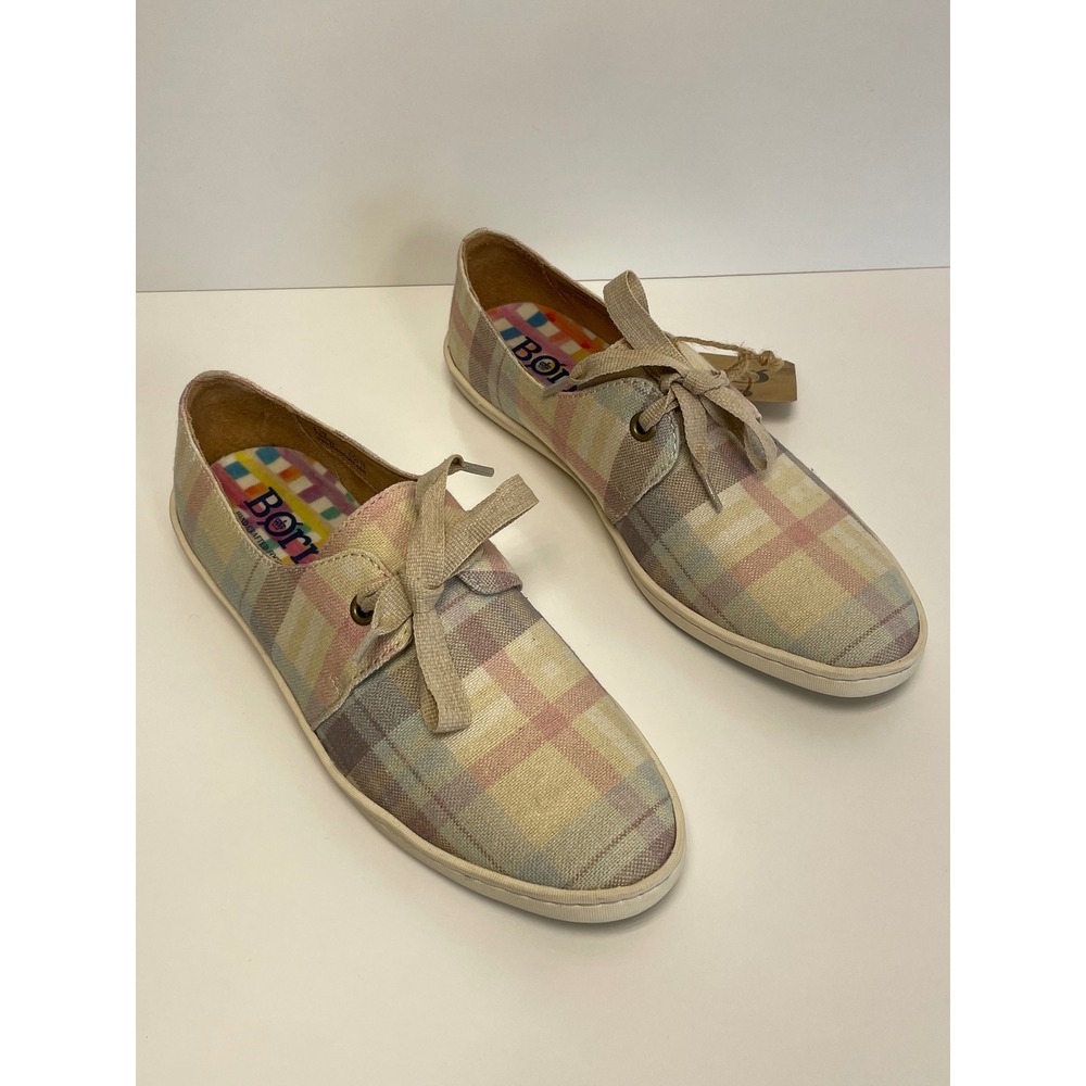Born Datil Pastel‎ Plaid Sneakers Womens 6.5 NWOB Comfort Canvas Walking Shoes